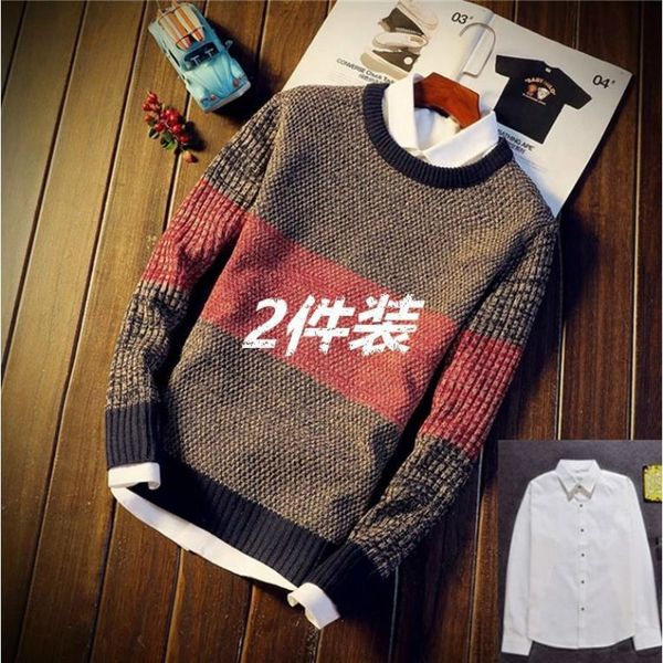 

2021 new two-piece jumper autumn/winter round turtleneck thick male sweater thin korean style nice long-sleeve sweatersb42, White;black