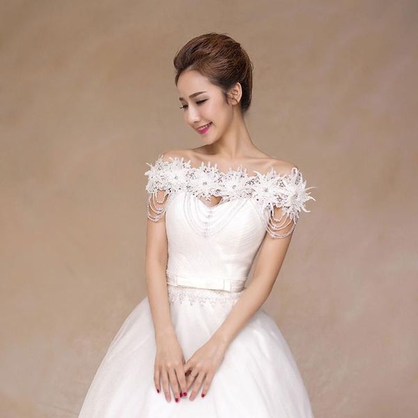 

wraps & jackets off the shoulder wedding jacket wrap bridal bolero lace pearls shawl bride coat accessories custom made, White
