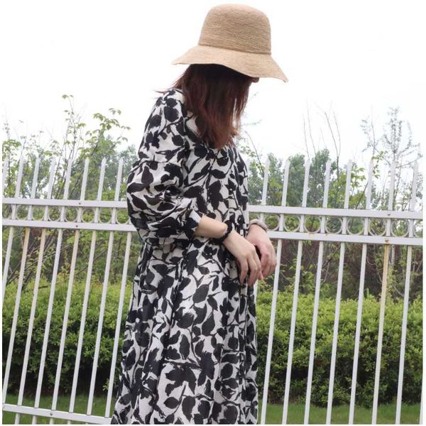 

casual dresses women's v-neck printed double thin dress women 5-69008, Black;gray