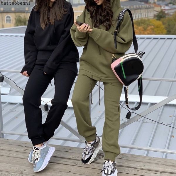 

2021 new casual hooded sweatshirt suit fashion sport long sleeve loose 2 outfits for women autumn winter women's two piece set yek0, Gray