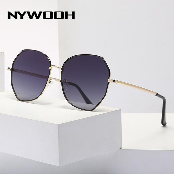 

sunglasses nywooh metal polygon polarized women brand designer oversized sun glasses gradient ladies eyewear uv400, White;black