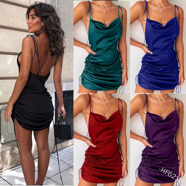 

women's solid open back pleated fashion suspender dress hf6218, Black;gray