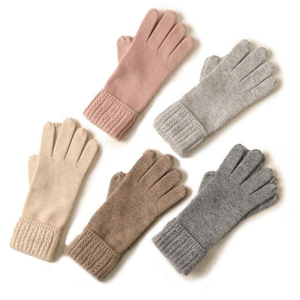 

five fingers gloves cashmere knit women' striped keep warm, Blue;gray