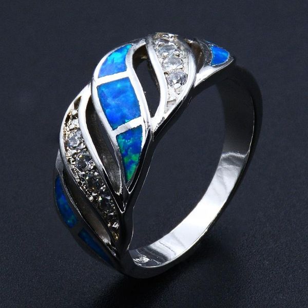 

wedding rings charming ocean blue fire opal ring with rhodium plating, Slivery;golden