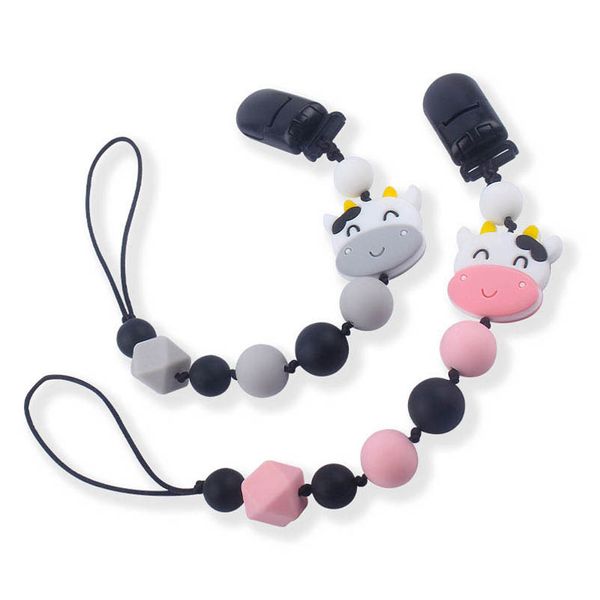

silicone teething beads baby pacifier holders chain clips cartoon infant feeding pacifiers newborn teeth practice toys b7970