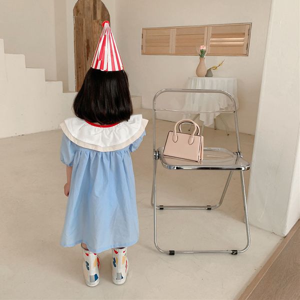 

summer girls dress hit color lapel double layer doll collar dress korean sweet princess dress baby kids childrens clothing, Red;yellow