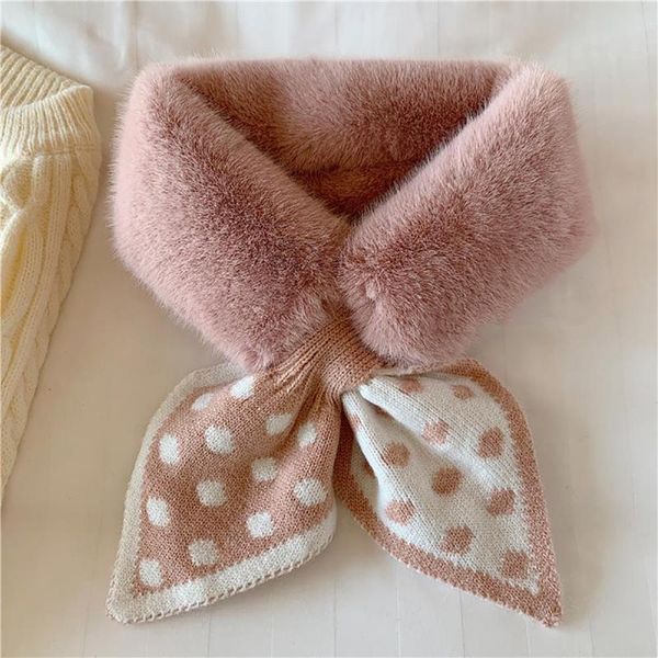

Women Knitted Striped Dotted Scarf Winter Plush Dual-use Collar Neck Accessory, Blue;gray