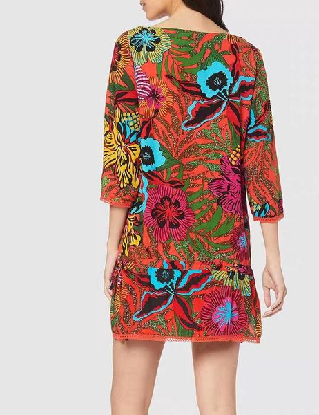 

casual dresses spanish foreign trade tail list fashion trend color printing neckline drawstring fringed sleeve dress, Black;gray