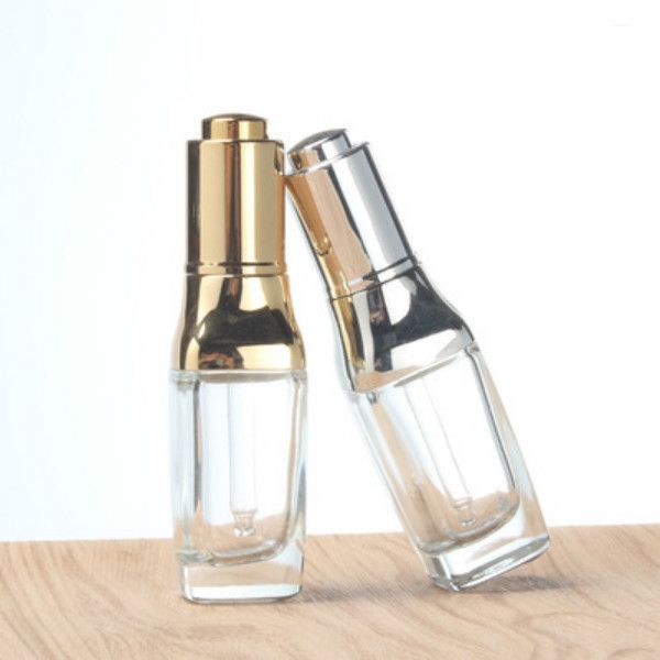 30 ml silberne oder goldene Flasche für ätherische Öle mit UV-Kunststoffverschluss, 30 ml Glaspresse-Tropfflasche für Kosmetik R2021