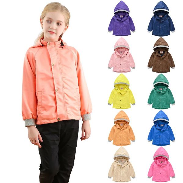 

coat boys girls lightweight breathable solid raincoat waterproof hooded rain jacket windbreaker easy to fold detachable hat, Blue;gray