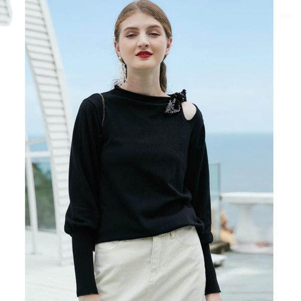 

women's sweaters wool sweater women spring autumn o-neck korean hole sequined bow knitted pullover outerwear t8019, White;black