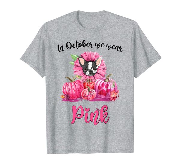 

pink ribbon sunflower boston terrier pumpkins breast cancer t-shirt, White;black