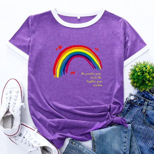 

women's t-shirt rainbow tee nature sun life womens colorblock crewneck short shleeve cotton blend summer t-shirts graphic tees female p, White