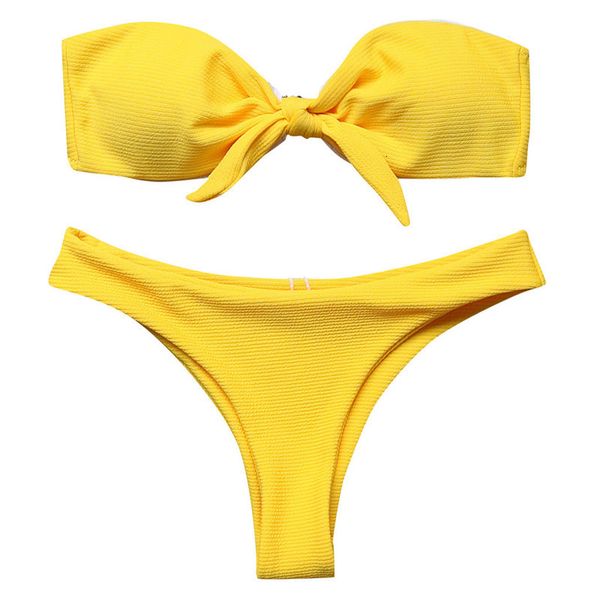 

salesummer women on swimming pak badsuit womens solid bow tie high cut bandeau badpak 2021 bikini set, White;black