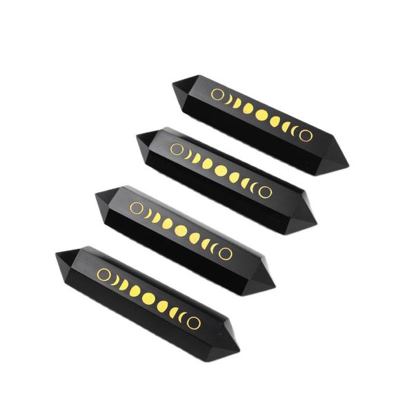 

decorative objects & figurines 9-10cm natural black obsidian eclipse sign customized golden logo reiki quartz crystal double point gemstone