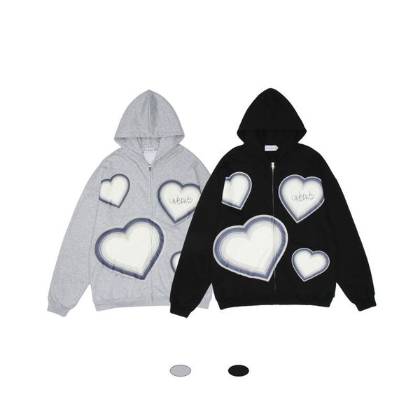 

men's hoodies & sweatshirts zip-up hoodie y2k women heart-shaped print loose punk e-girl kawaii sweatshirt hip-hop streetwear autumn ha, Black