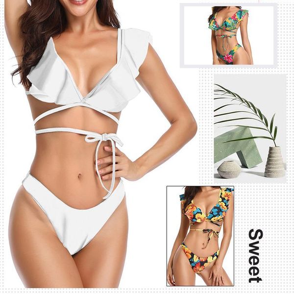 

with chest pad without steel support two piece swimsuits for women bikini set colour girls fashion swimming elastic swimwear