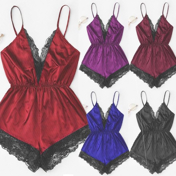 

new lingerie house slingslace oily cloth overalls of pajama summer sets for women 2021 silk sleepwear set u07l, Black;red