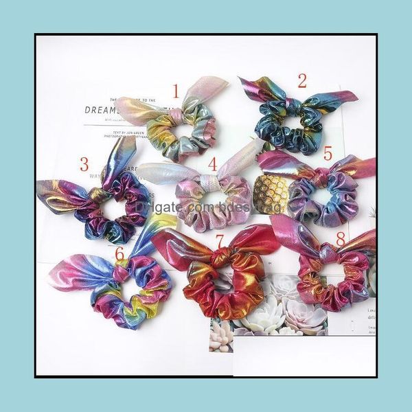 

rubber bands jewelry fashion solid bow-knot laser cloth women scrunchies girls hairbands ponytail holder hair aessories drop delivery 2021 3, Pink