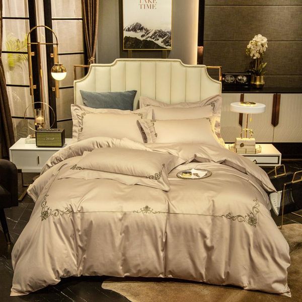 

60s luxury embroidered egyptian cotton bedding set silky quilt cover soft duvet cover flat/fitted bed sheet pillowcases
