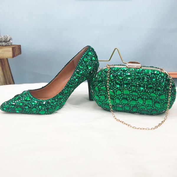 

2021 new arrival green toe female party shoe and purse wedding shoes woman fashion thin heel shallow crystal high pumps n3uo, Black