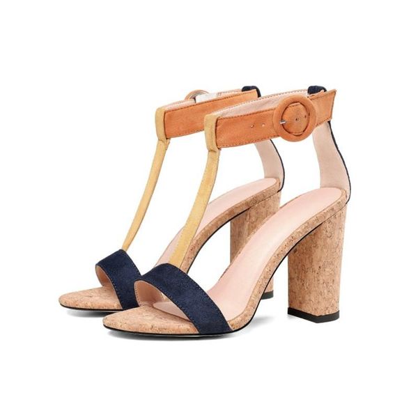 

dress shoes 2021 summer women sandals casual open toe color matching thin band thick heel 10cm high drop, Black