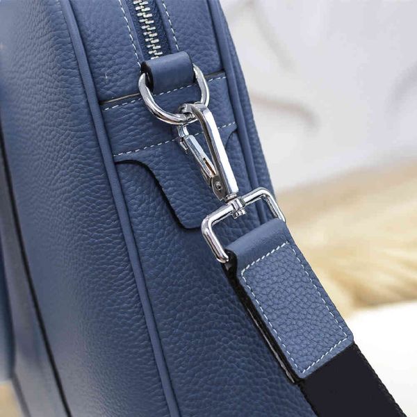 

design blue leather briefcase large capacity hand shoulder messenger bag