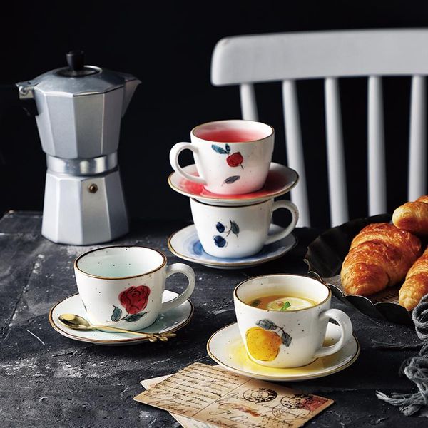 

mugs retro blueberry ceramic coffee cup and saucer japanese single ear afternoon tea net red rose teacup mug