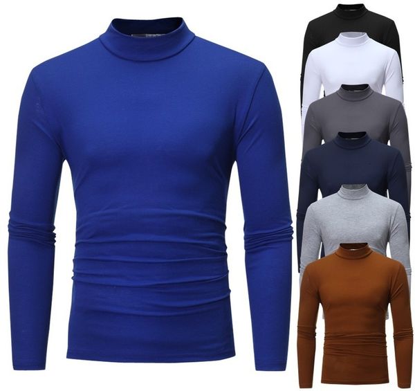 

inter autumn and 2020 new men's small high collar design long sleeve pullover t-shirt solid color simple versatile base shirt, White;black
