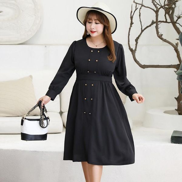 

casual dresses autumn large size female dress elegant long sleeve button 4xl plus vintage party vestidos, Black;gray