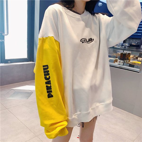 

2021 new harajuku kawaii cartoon impression women's nightgown winter korean fashion cuts loose sleeve long schoolgirl sweater mfyy, Black