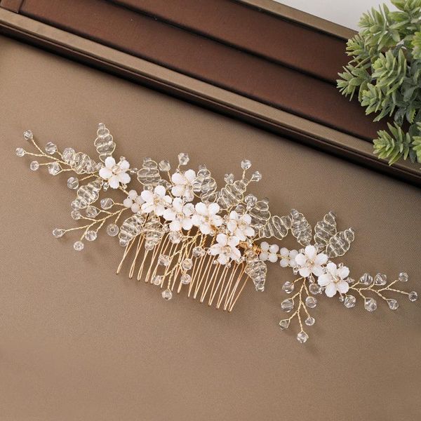 

hair clips & barrettes crystal flower pearl combs jewellery tiaras wedding headpiece bridal jewelry women accessories, Golden;silver