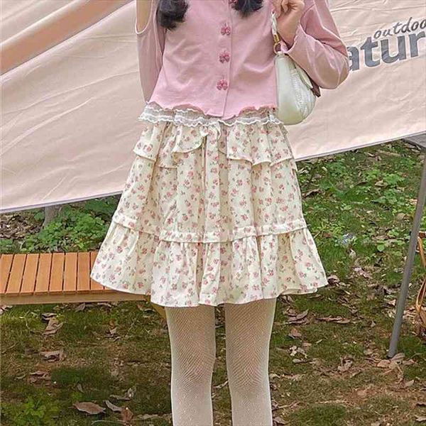 

floral mini skirts women kawaii ruffle patchwork high waisted skirt fairycore soft girl korean fashion preppy style, Black