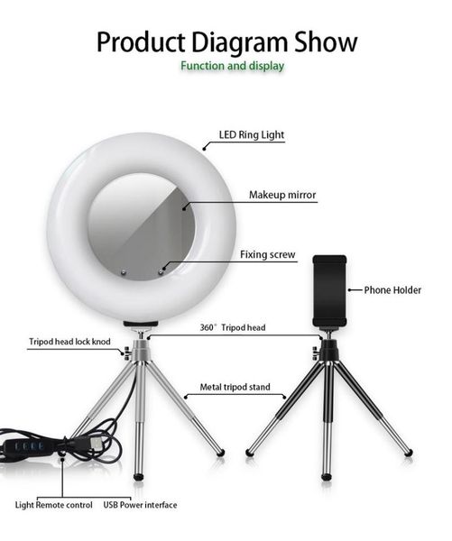 

flash heads 4 in 1 deskcosmetic live lamp pvc + aluminum alloy dimmable 9 inch led smd ring light for makeup pography shooting video