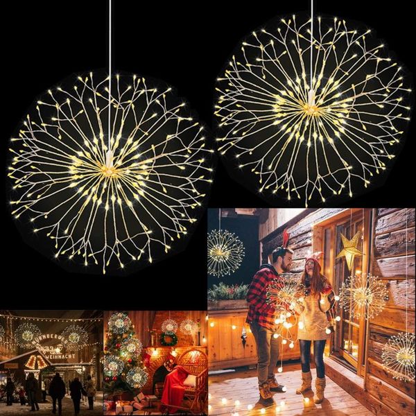 

8 modes dandelion led string lamp waterproof dimmable hanging starburst fairy strip light party home decoration remote control