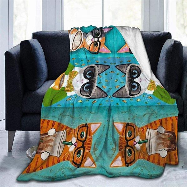 

blankets printing cat with glasses throw blanket 3d print on demand sherpa super comfortable for sofa thin quilt air conditioning travel