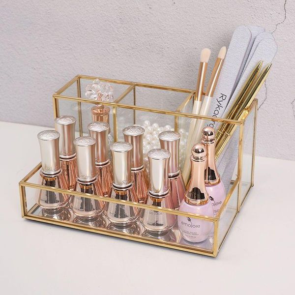 

storage boxes & bins glass makeup organizer cosmetic with golden covered edge pencil box perfume tools lipstick bathroom