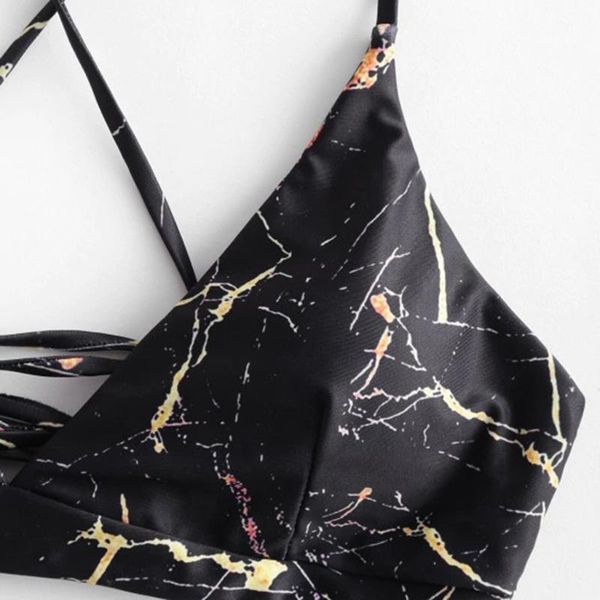 

women crisscross back lace up back print bikini set two piece swimsuit