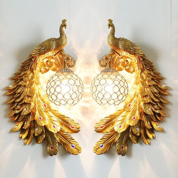 

wall lamps retro led lamp for living room bedroom sofa background light home decoration creative resin model peacock sconce