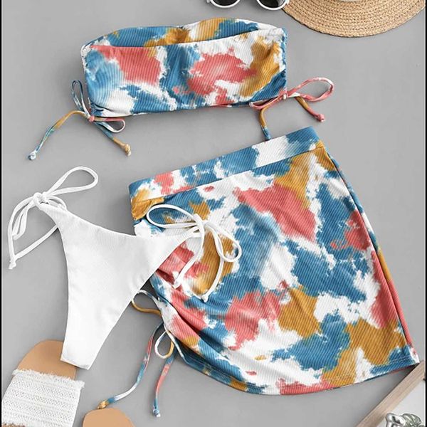 

salewomen tube on bae fashion women tie dye set badpak beachwear push up swimming badmode bandage badsuit bikini, White;black