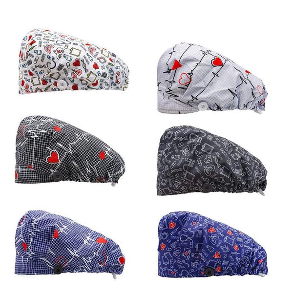 

beanies cap fashion printed button work pharmacy adjustable caps lab clinic operation hat beauty salon nursing