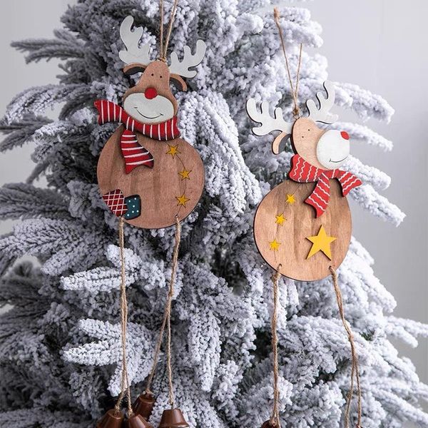 

christmas decorations 1pc hanging pendant ornaments wooden elk with bells for xmas tree happy year party 2022 navida kids gift