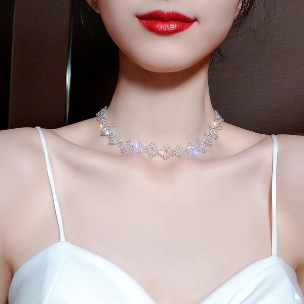 

chokers 2021 copper rhinestone chain necklace for women girls quality collar layer choker necklaces pendants punk party jewelry gift, Golden;silver