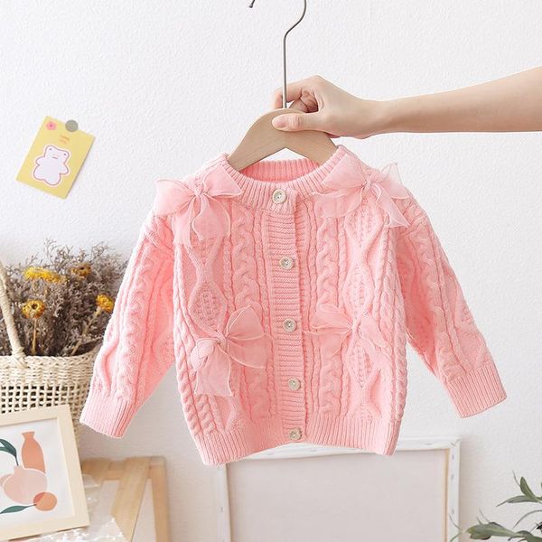 

pullover 2021 winter baby girls cardigan sweater kids bowknot princess children knitted bottoming shirt infant clothing, Blue