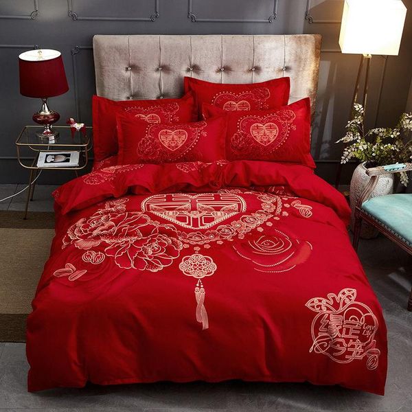 

bedding sets chinese marry bedclothes full  polyester 4pc set duvet cover pillowcase flat sheet home textiles bedroom bedspreads