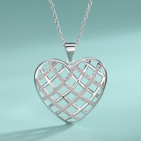 

chains 925 sterling silver hollow out heart-shaped love micro inlay jewelry pendant europe and the united states fashion