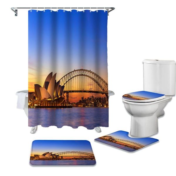 

shower curtains sydney australia opera house sunset bridge sea curtain sets non-slip rugs toilet lid cover and bath mat bathroom