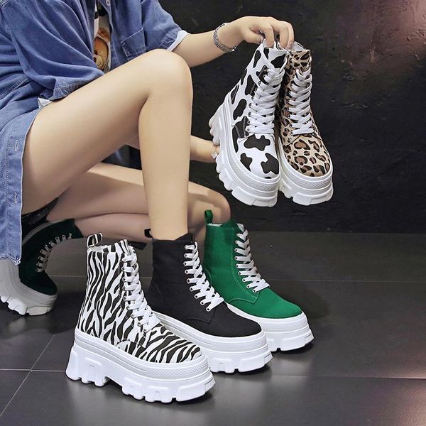 

boots canvas women 2021 thin style platform leopard print spring and autumn, Black
