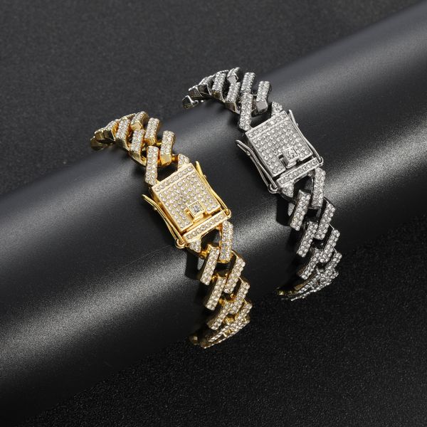 

hip hop style cuba bracelet 15mm full diamond hip men's, Black