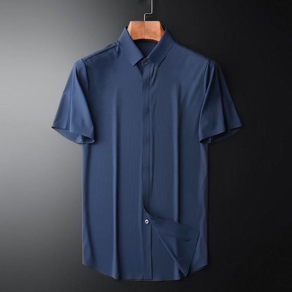 

men's casual shirts summer thin male luxury short sleeve solid color silky mens dress slim fit man plus size 4xl, White;black